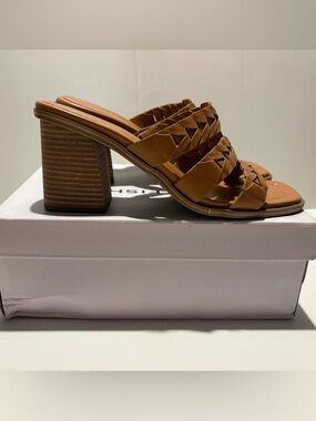 Marc Fisher Tan Braided Block Heel Mules